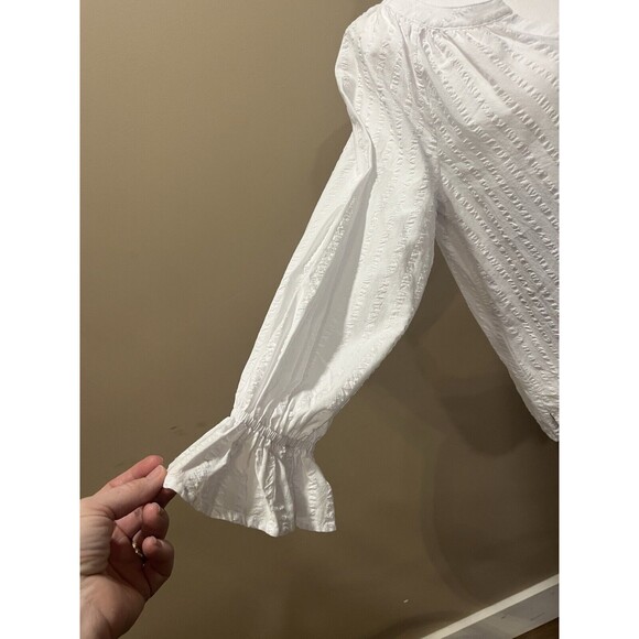 Tommy Bahama Womens Blouse S/P White Textured Stripes 100% Cotton Cottage Core - Picture 3 of 9